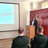 Starosta Szamotulski Beata Hanyżak na naradzie rocznej w Komendzie Powiatowej Państwowej Straży Pożarnej w Szamotułach 